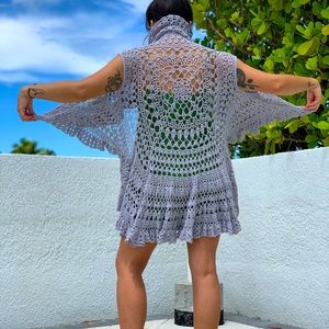 Hand-knit crochet shawl. Gray. One size fits most.